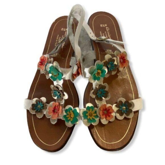 Vintage T strap sling sandals with flower appliqué, size 8.5M (vintage size) - Picture 1 of 7
